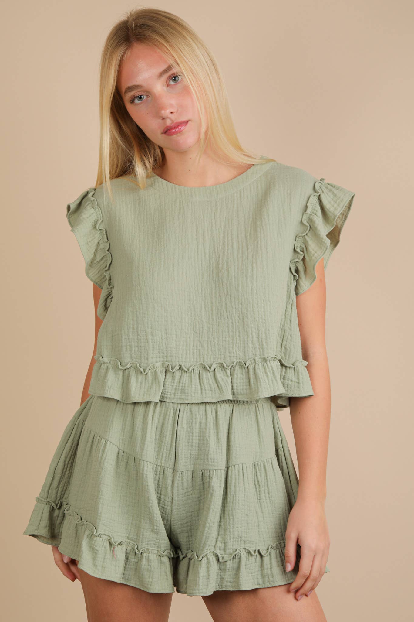 Ruffled Woven Top Set