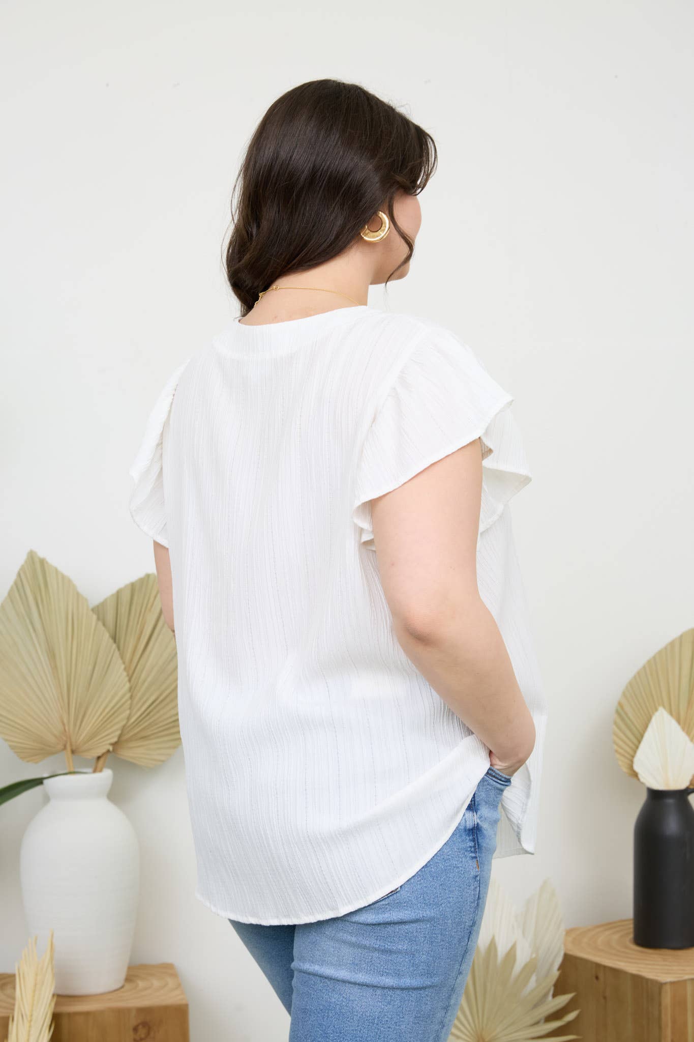 PL LACE TRIM CRINKLE BLOUSE