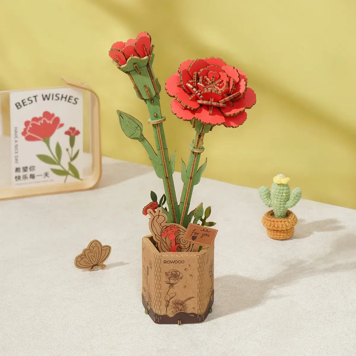 Red Carnation 3D Wooden Flower Puzzle