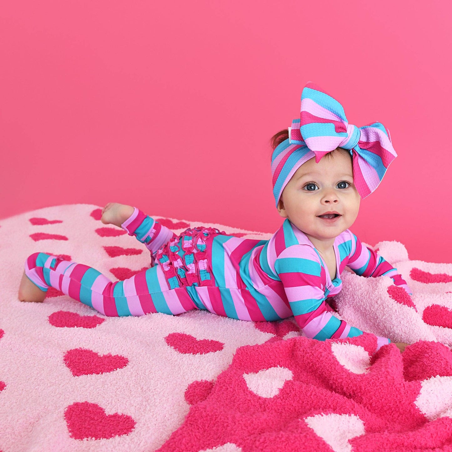 Maddie Stripe Ruffle Zip Bamboo Valentines Day