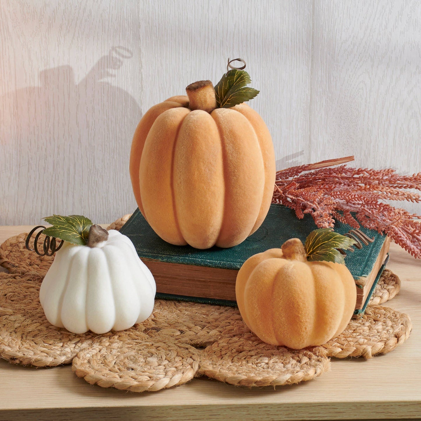 Large Orange Flocked Pumpkin