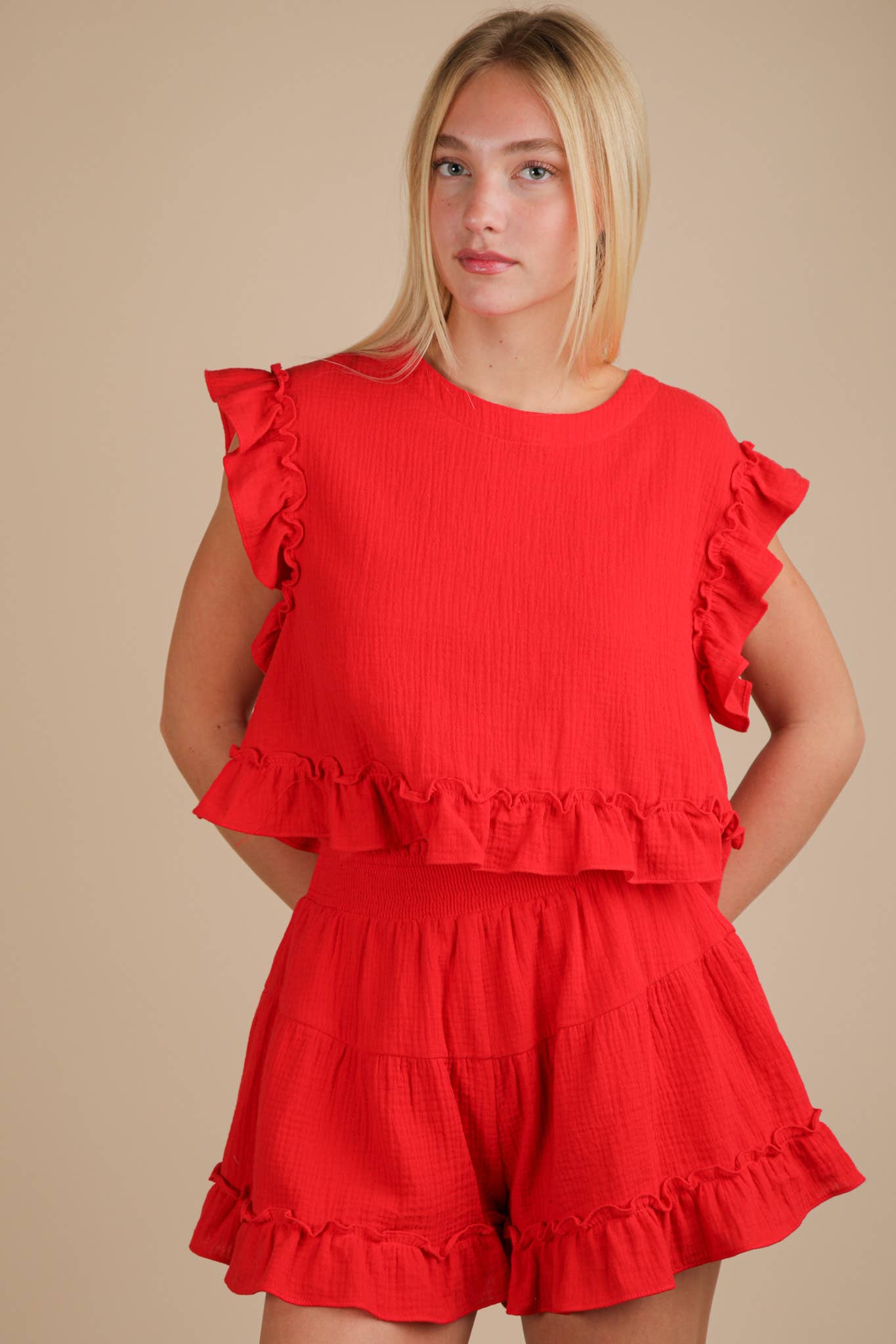 Ruffled Woven Top Set
