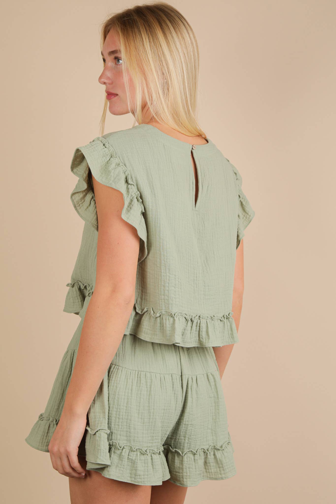 Ruffled Woven Top Set