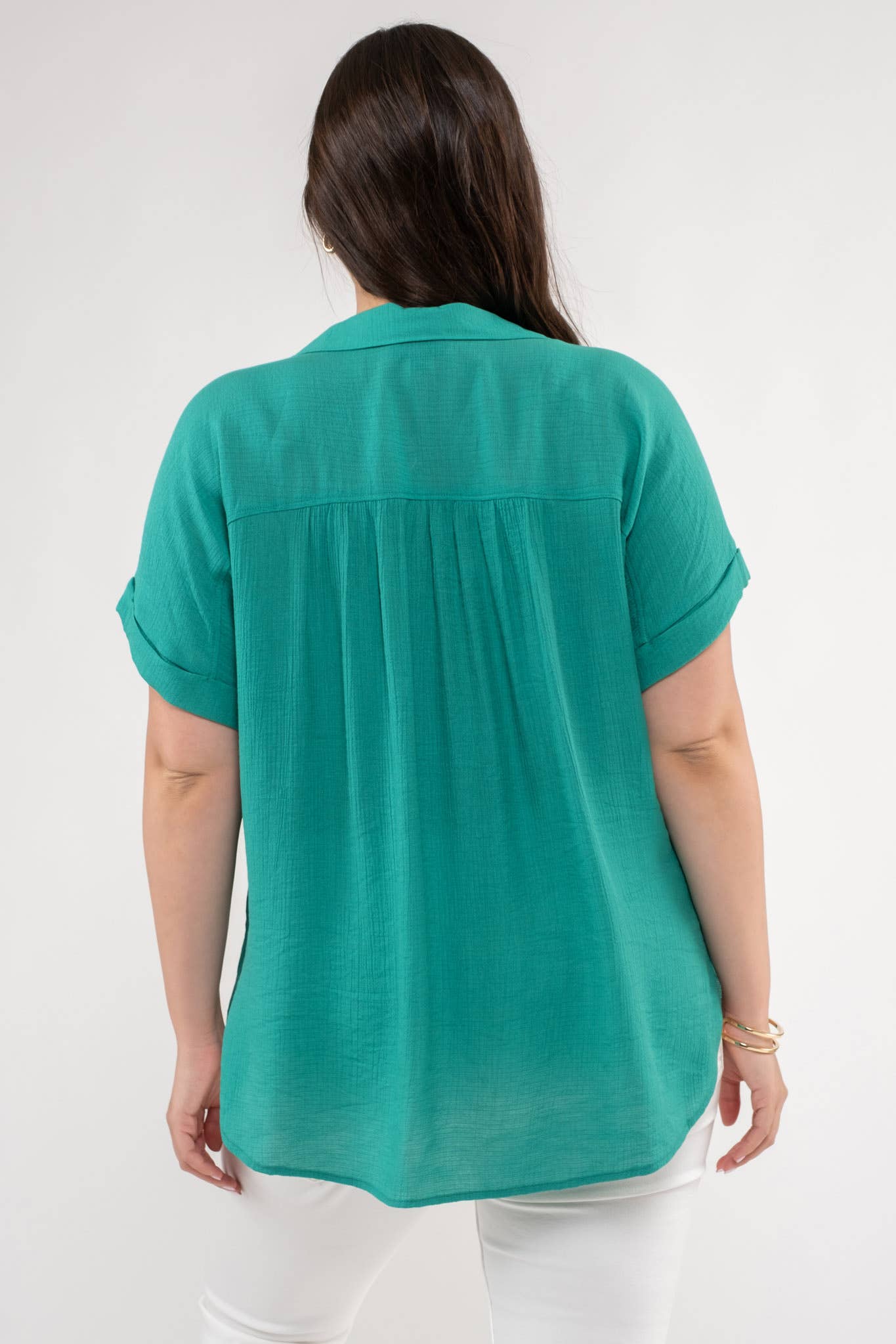 PL BUTTON DOWN CUFFED SHORT SLEEVE TOP