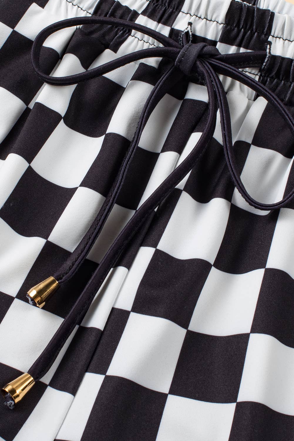 Checkered Drawstring Elastic Waist Shorts