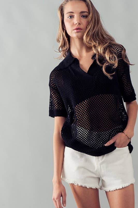Mesh Polo Sweater