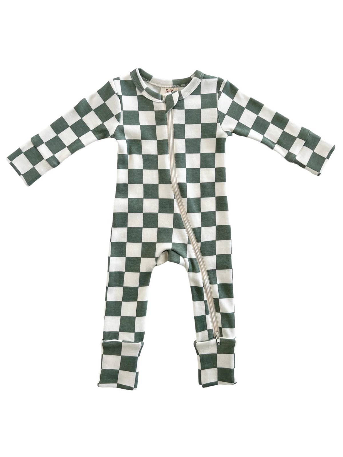 Matcha Milkshake Checkerboard 2-Way Zip Romper