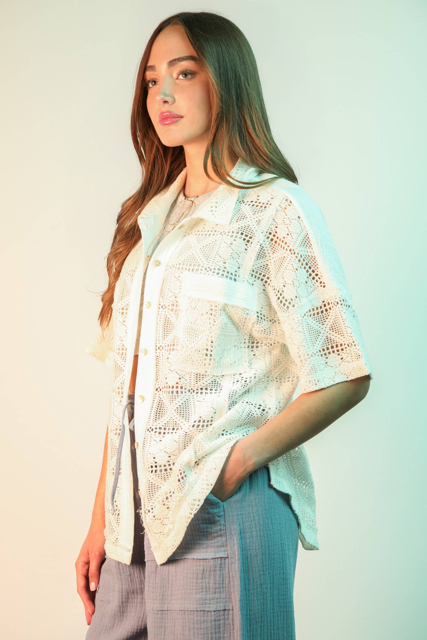 PL Crochet Button Down Shirt Top