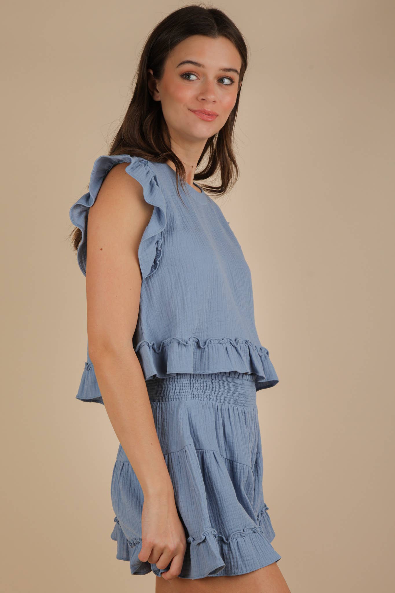 Ruffled Woven Top Set