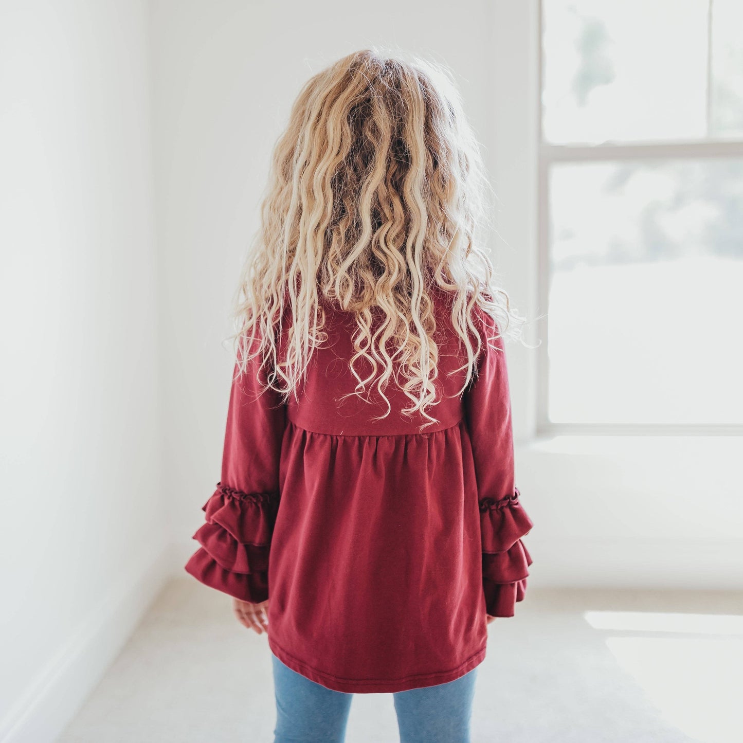 Kids Wine 3 Ruffle Sleeve Blouse Fall Winter Shirt