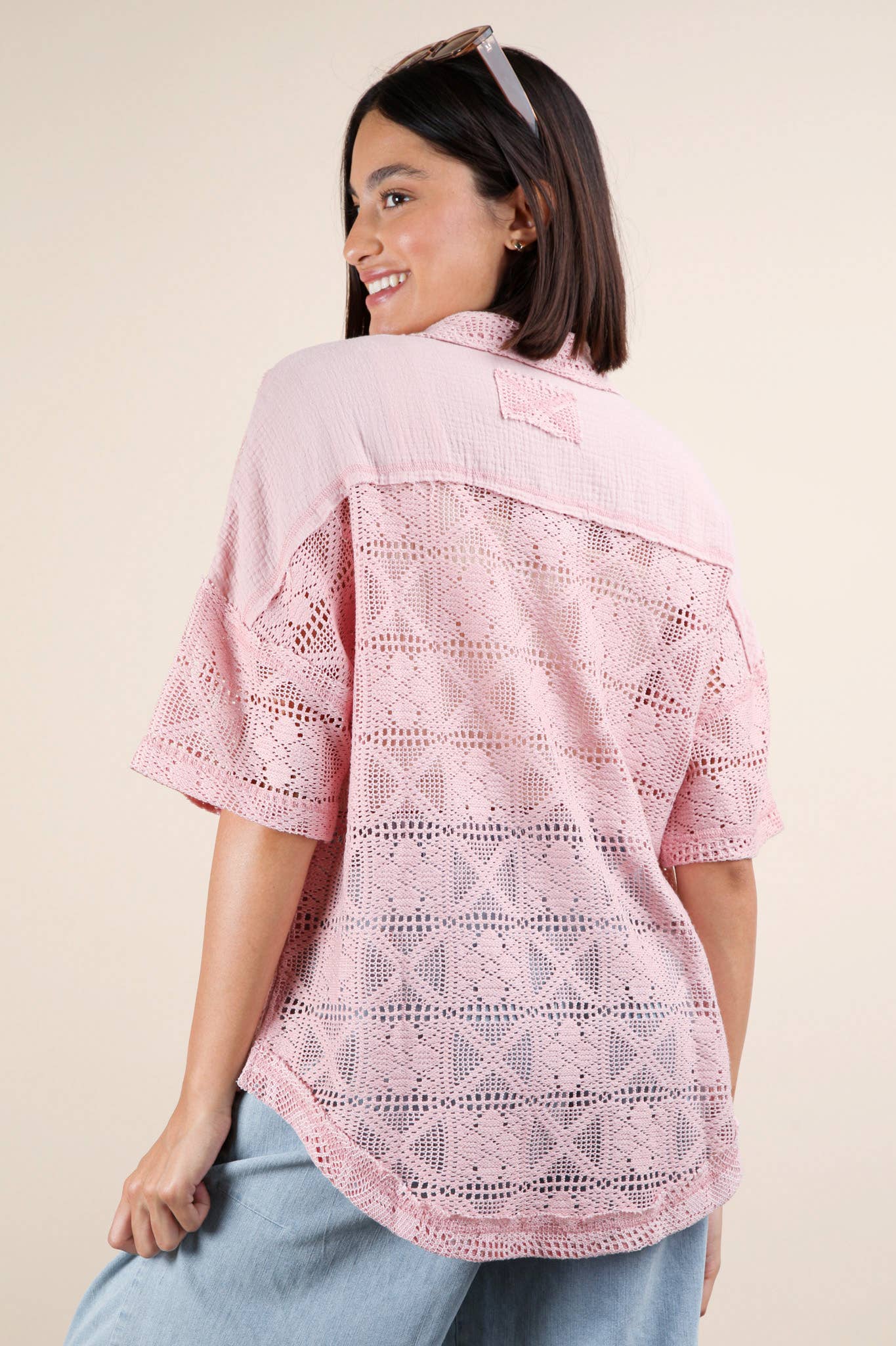 PL Crochet Button Down Shirt Top