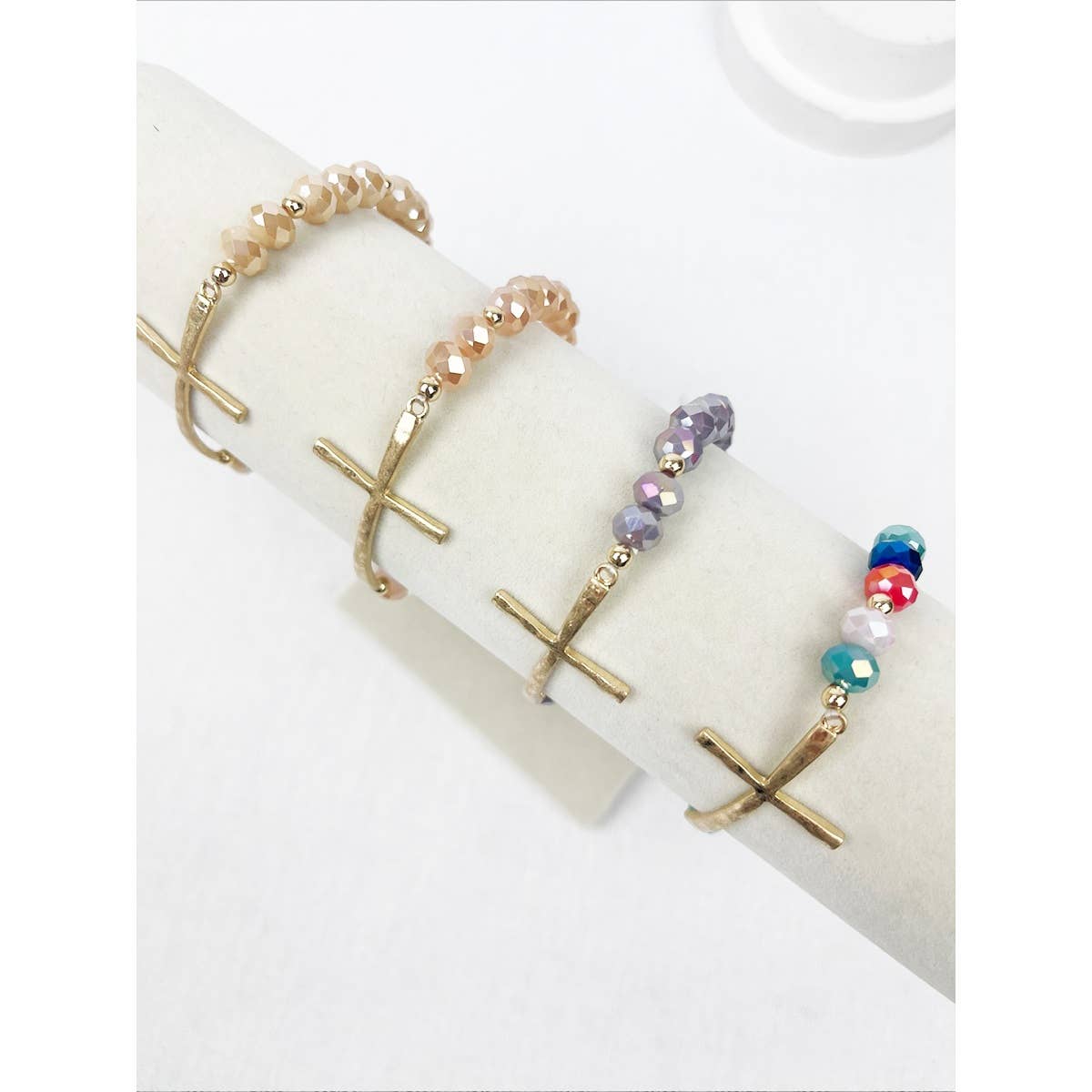 Hammered Cross Crystal Mix Beads Bracelet