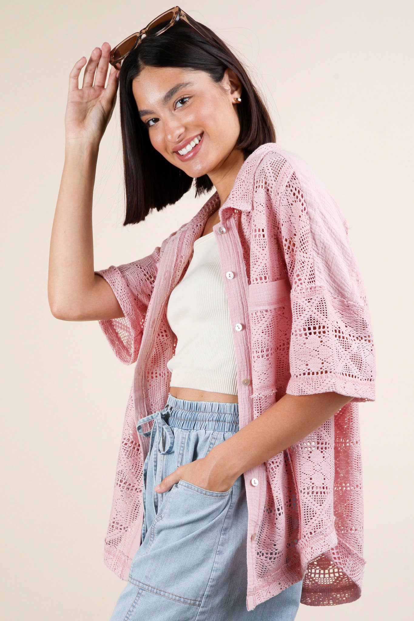 PL Crochet Button Down Shirt Top