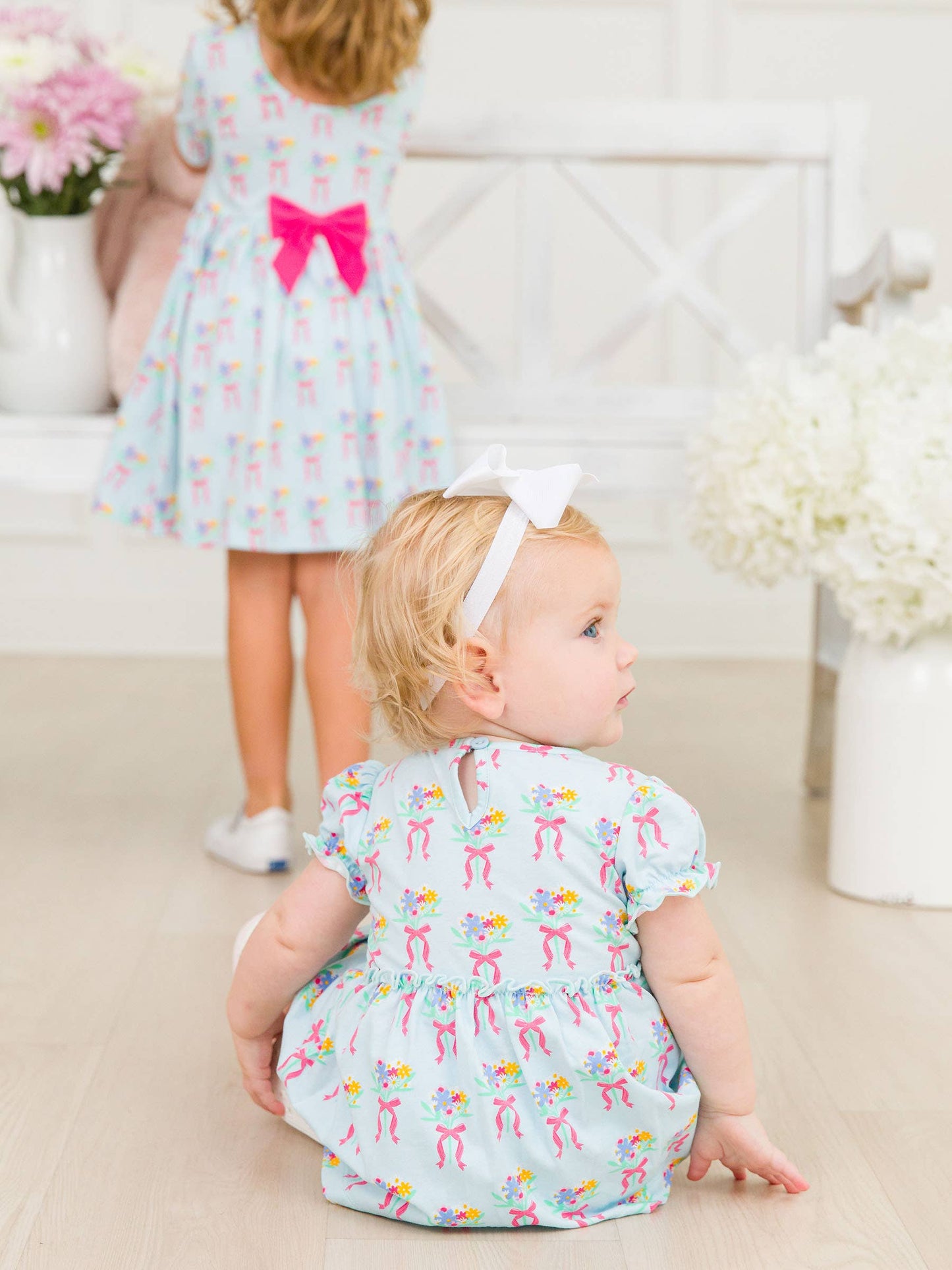 Bows and Bouquets Knit Puff Sleeve Skirted Romper