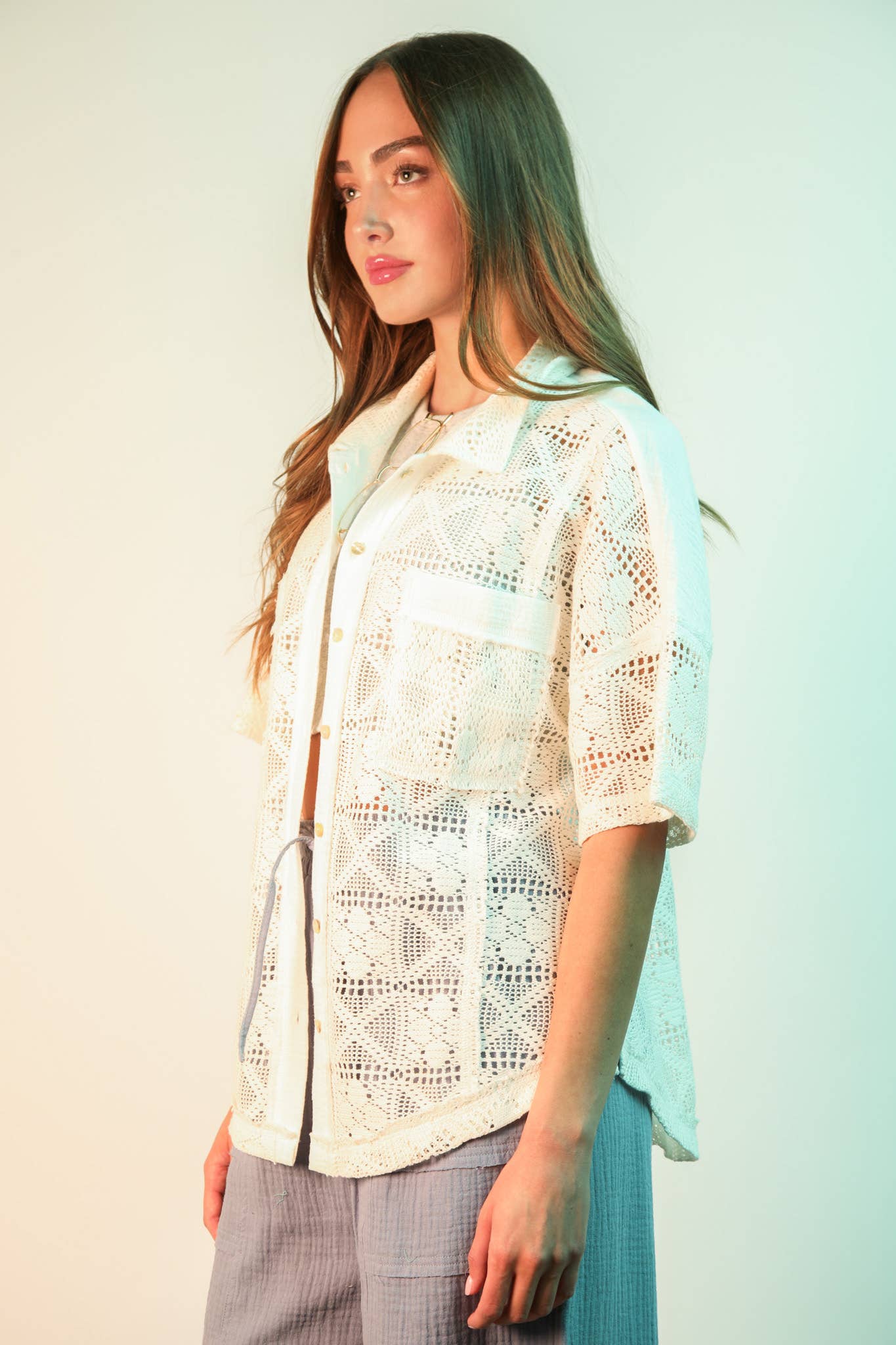 PL Crochet Button Down Shirt Top