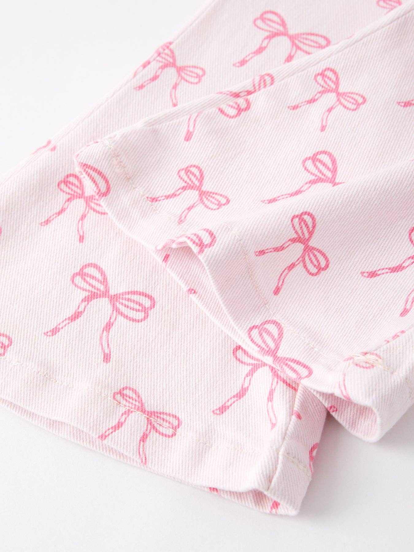 Pink Bow Print Elastic Flared Jeans