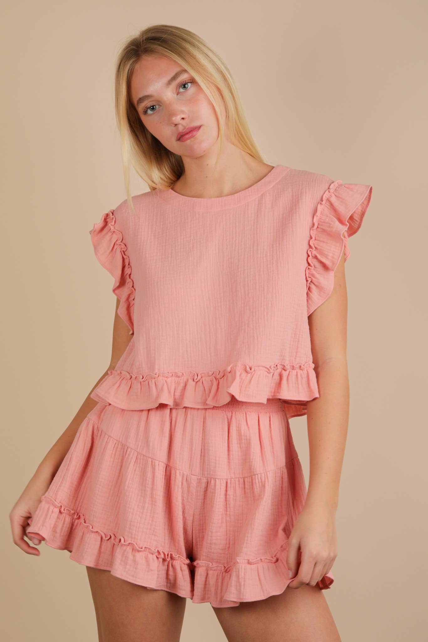 Ruffled Woven Top Set