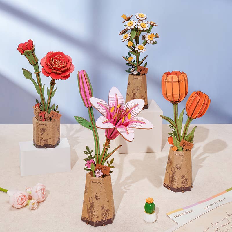 Pink Lilly 3D Wooden Flower Puzzle