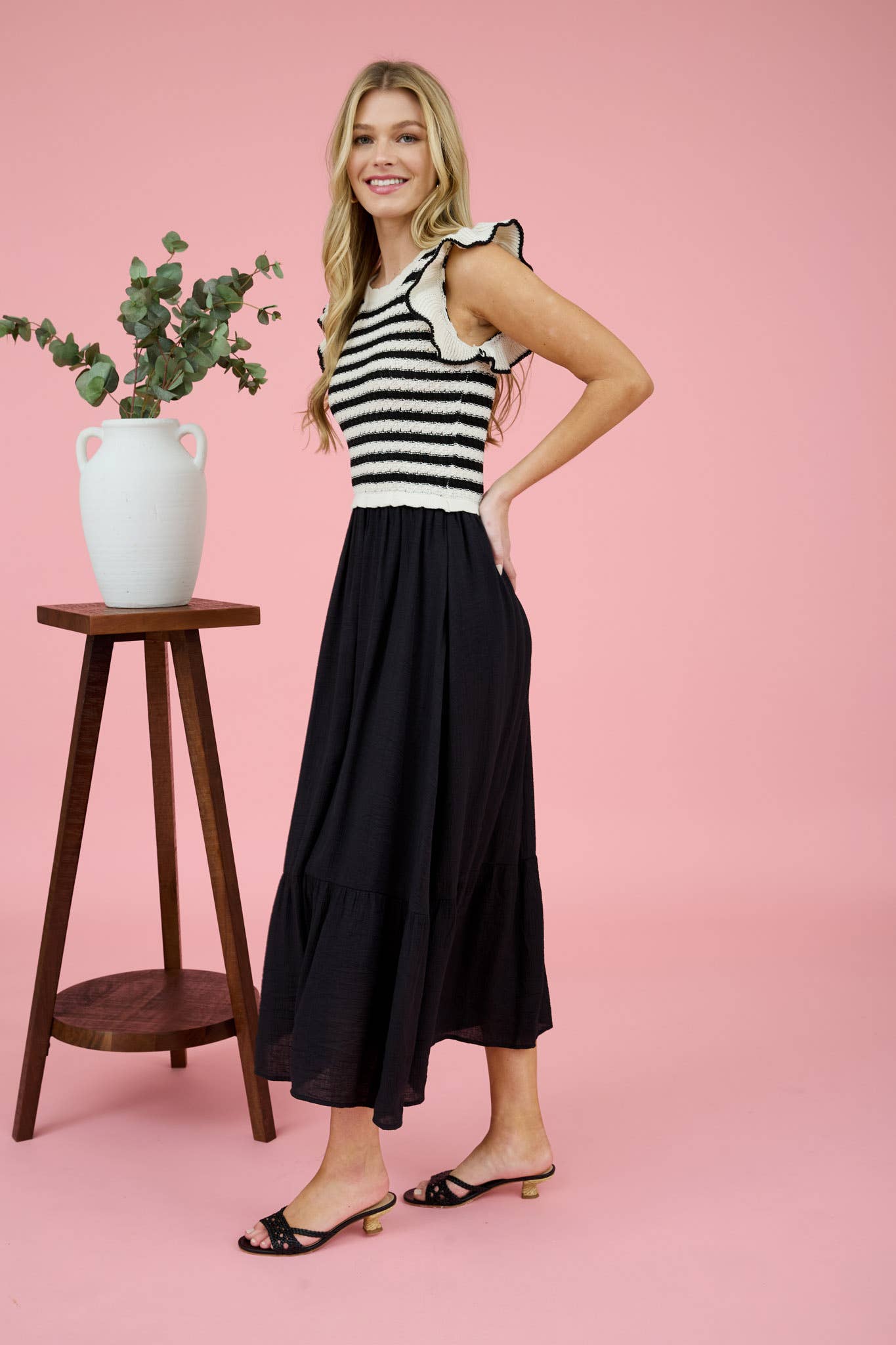STRIPE SWEATER MIDI DRESS