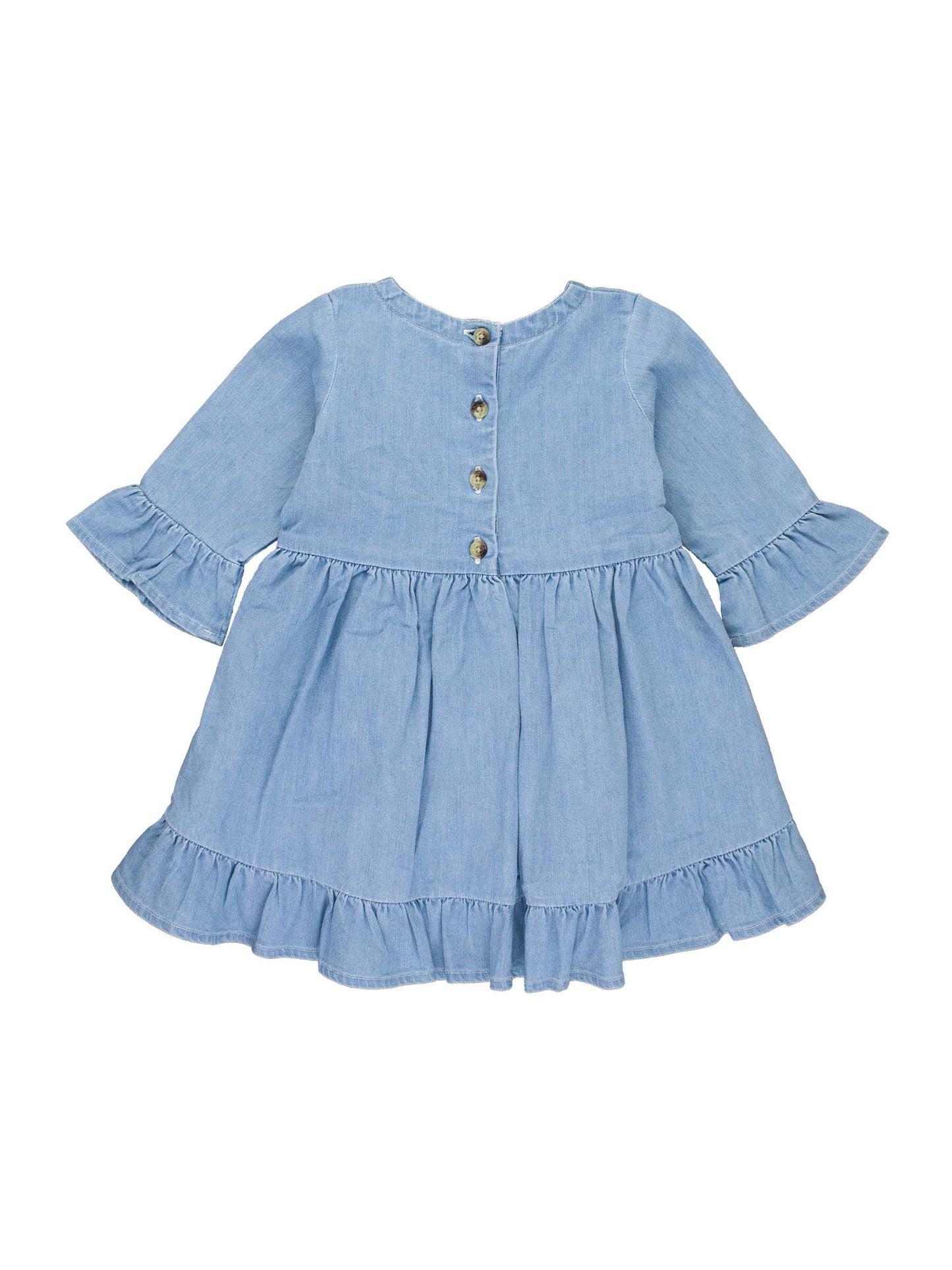 Stretch Denim High Low Ruffle Tunic