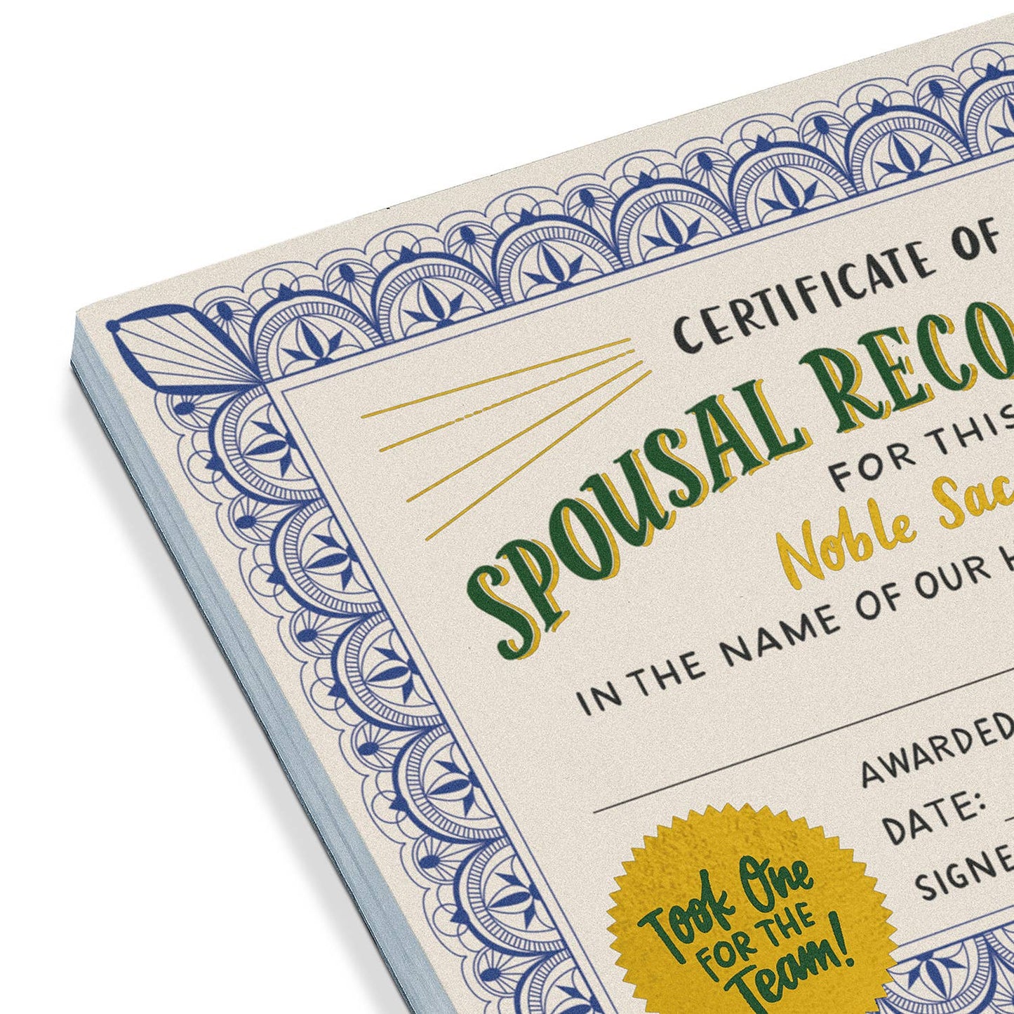 Spousal Recognition Certificate Notepad (Refresh)
