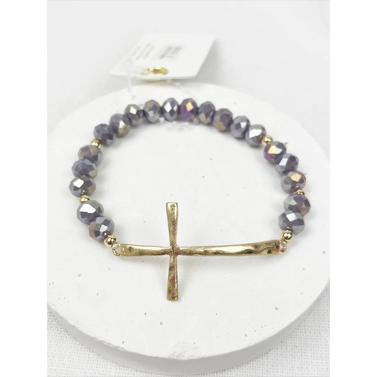 Hammered Cross Crystal Mix Beads Bracelet