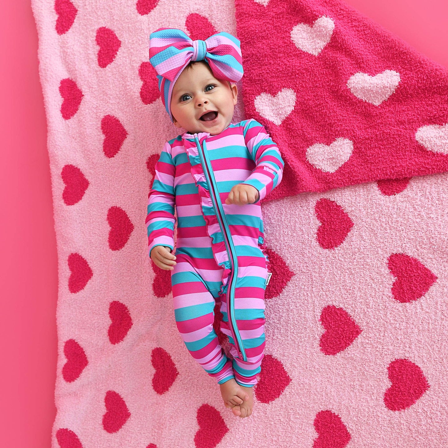Maddie Stripe Ruffle Zip Bamboo Valentines Day