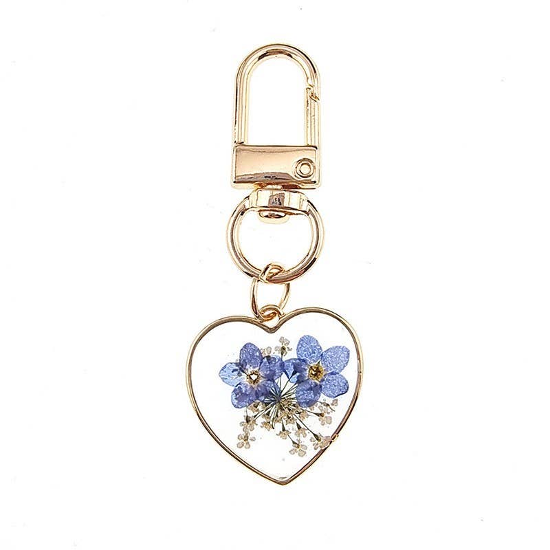 BAG CHARM-PRESSED DRIED FLOWER HEART ROUND