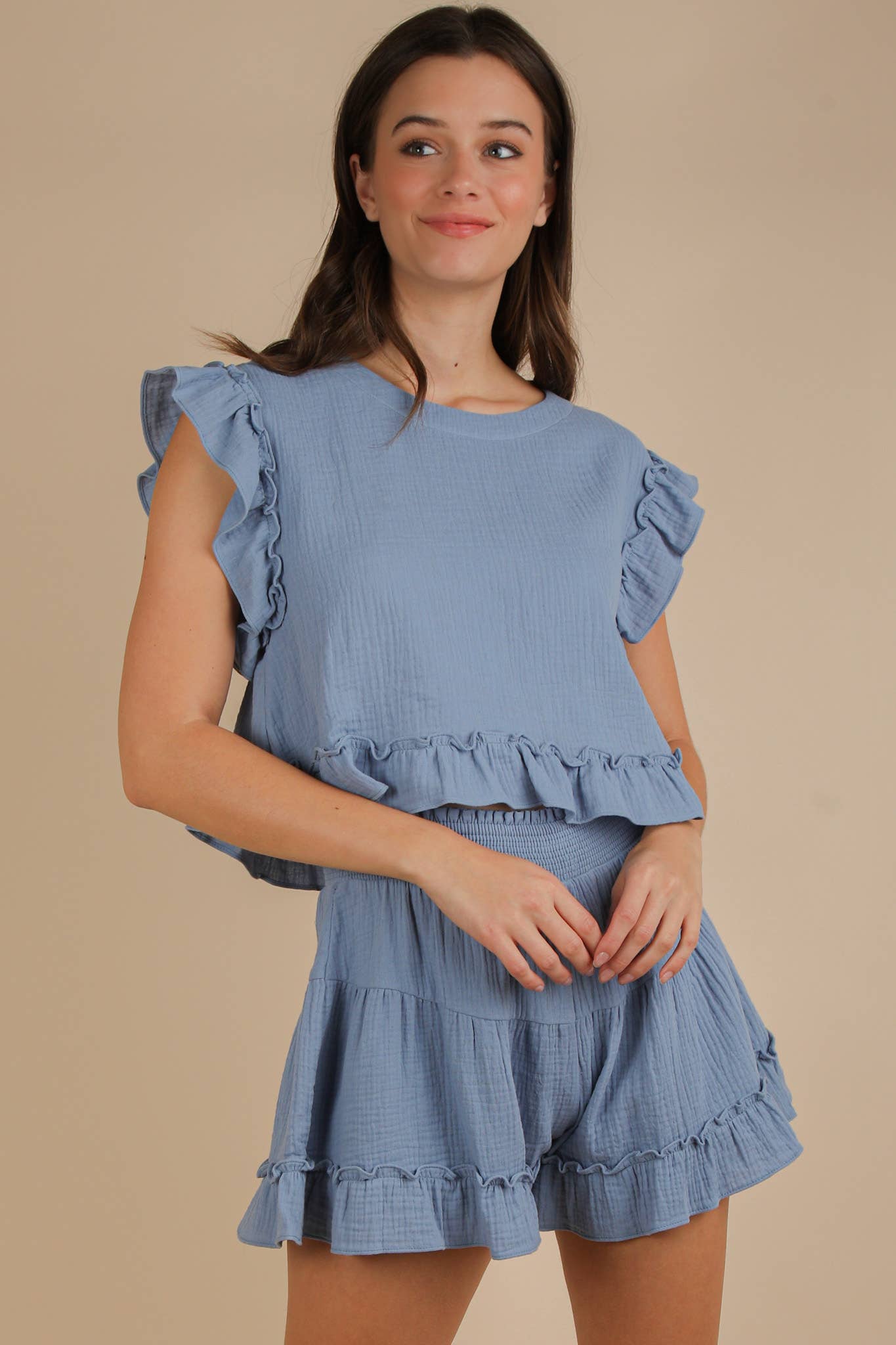 Ruffled Woven Top Set