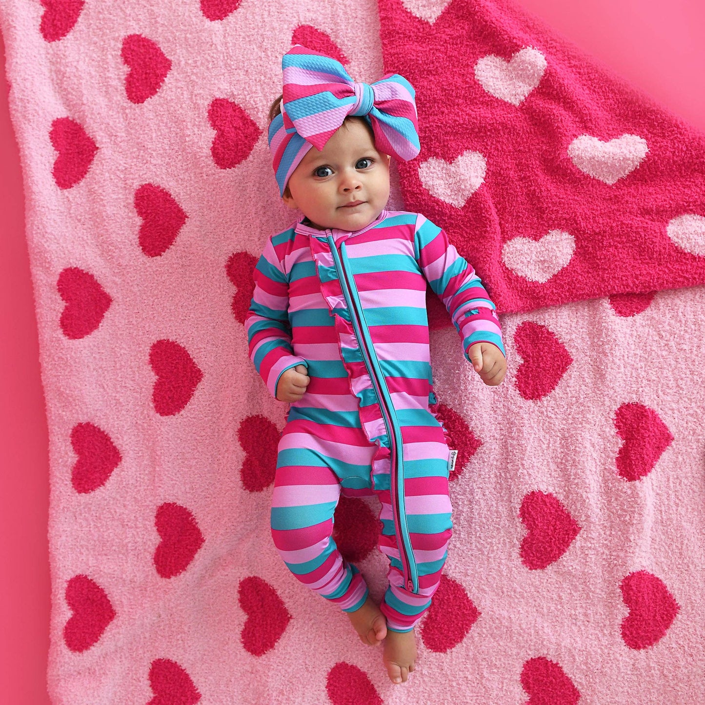 Maddie Stripe Ruffle Zip Bamboo Valentines Day