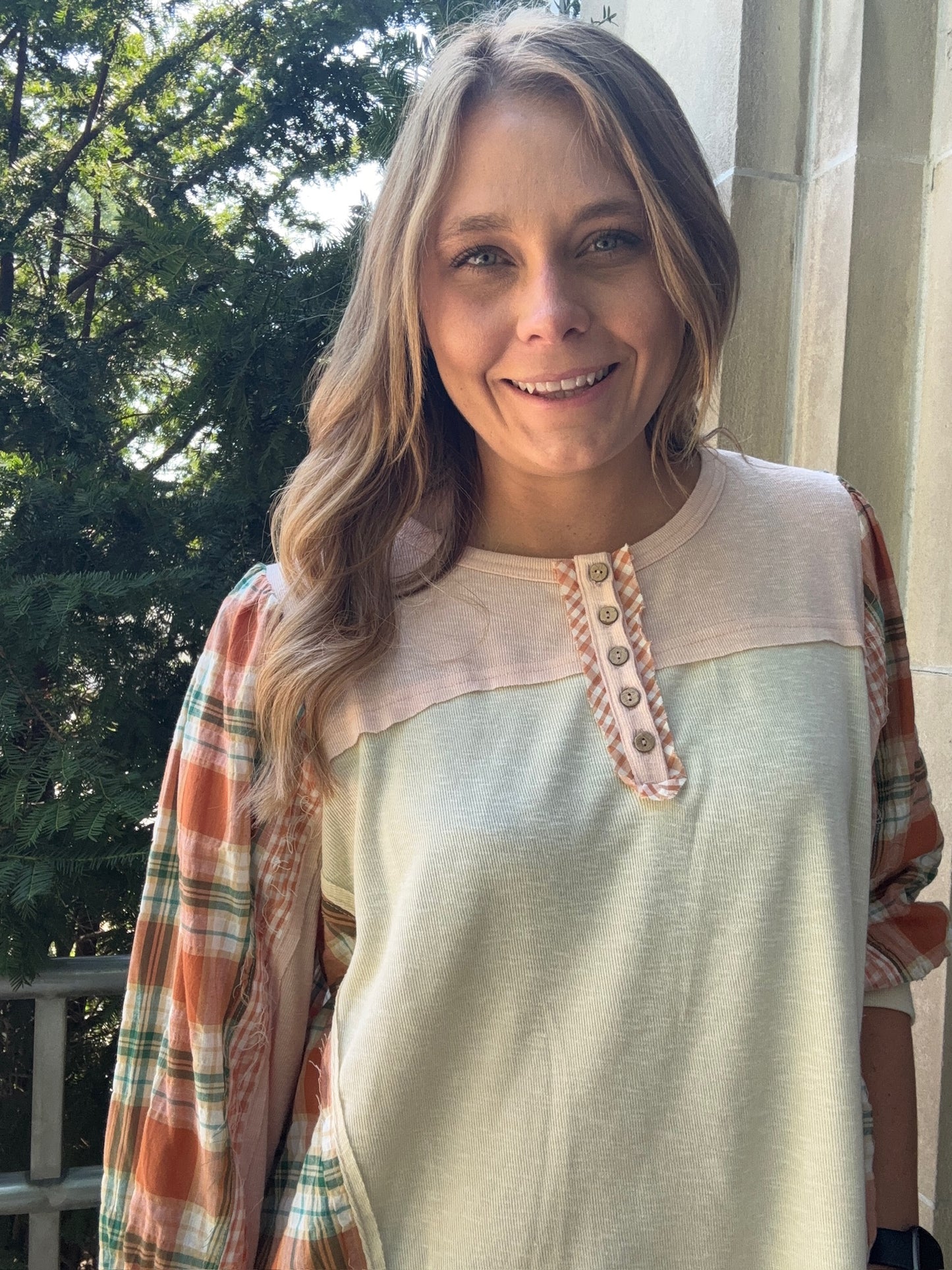 Pink Plaid Henley