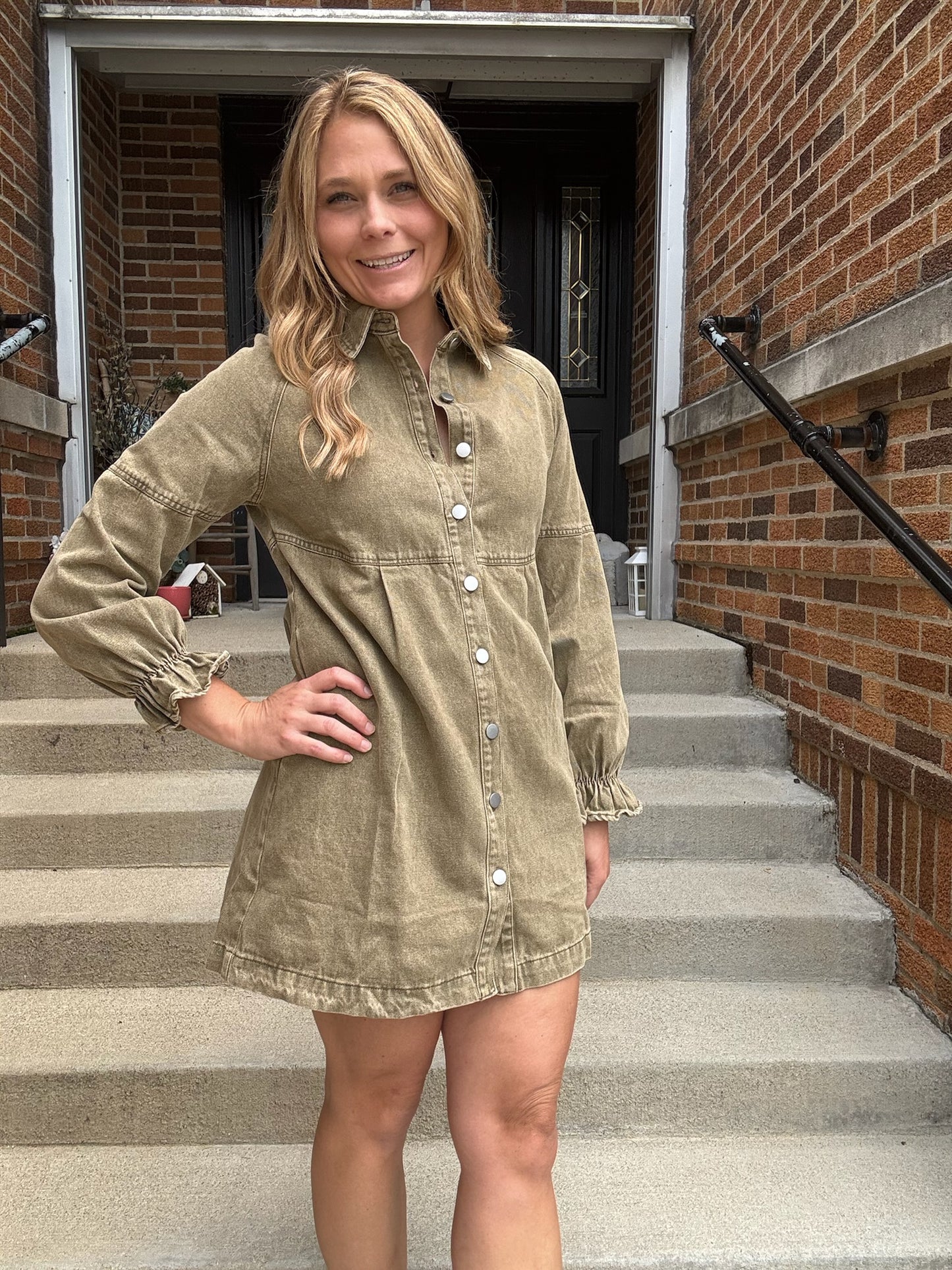 Olive Denim Button Down Dress