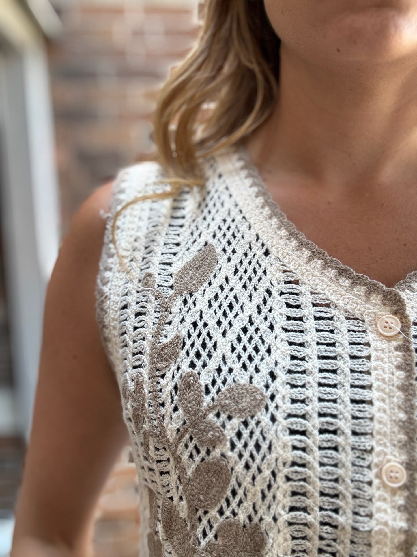 Floral Stitch Crochet Sweater Vest