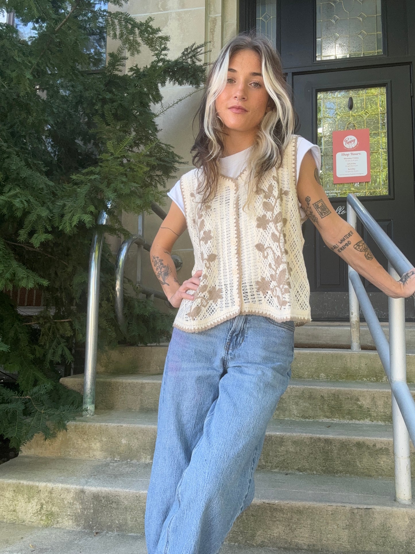 Floral Stitch Crochet Sweater Vest