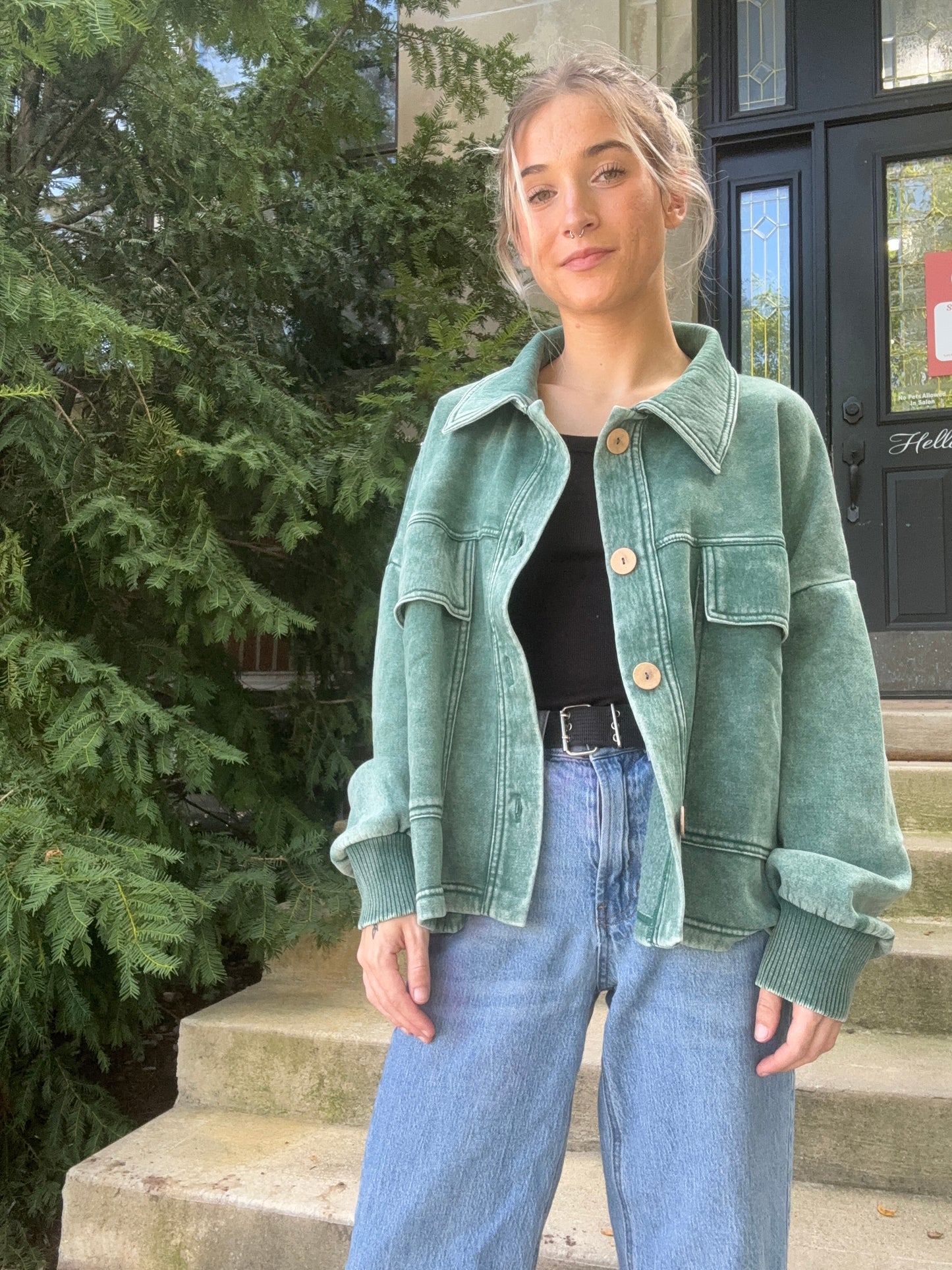 Acid Wash Fleece Cropped Shacket