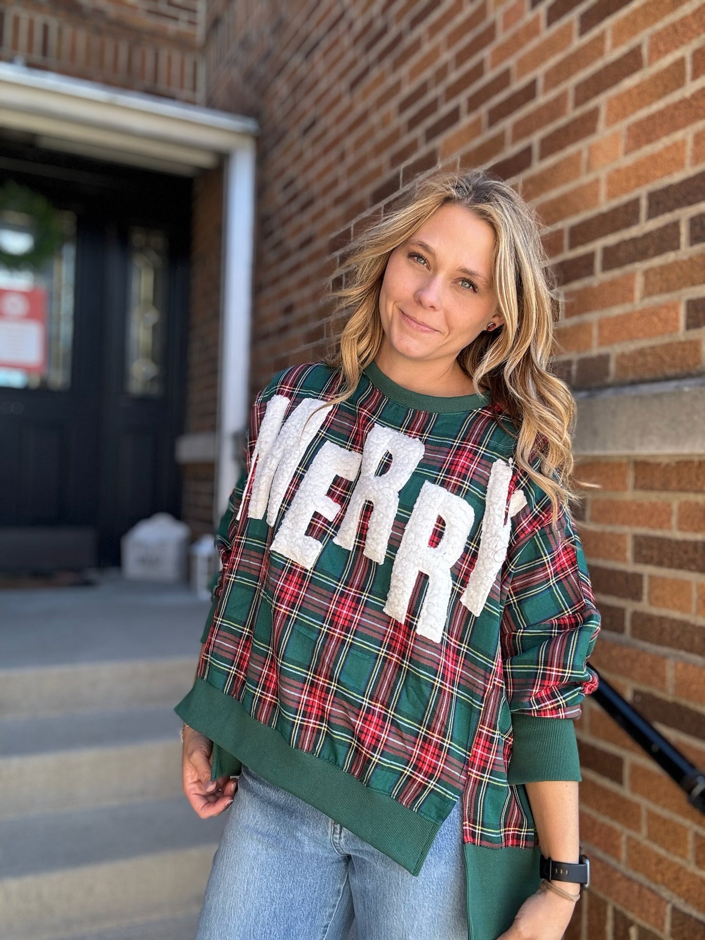 Merry Plaid Patch Sweatshirt