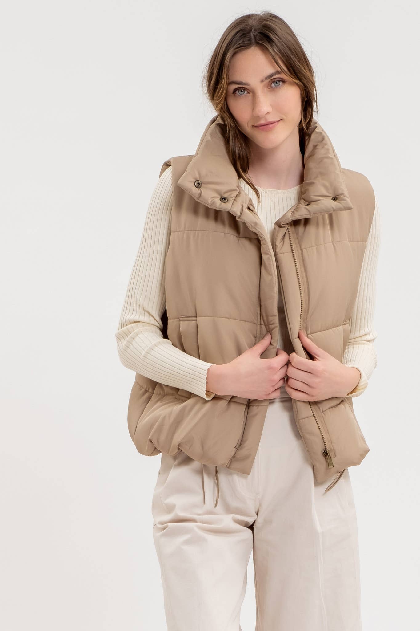 SOLID ZIP UP PUFFER VEST