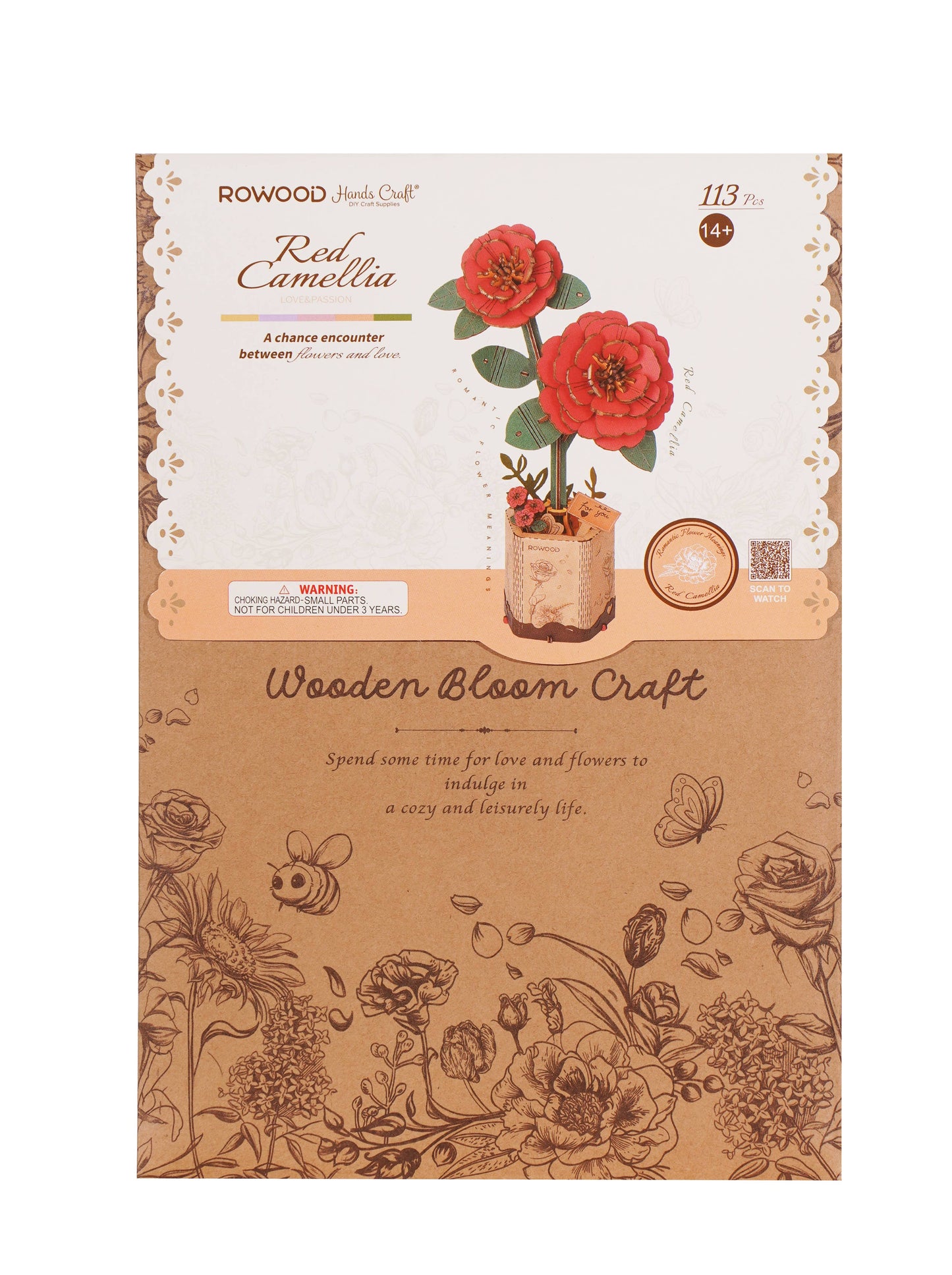 Red Camellia 3D Wooden Flower Puzzle