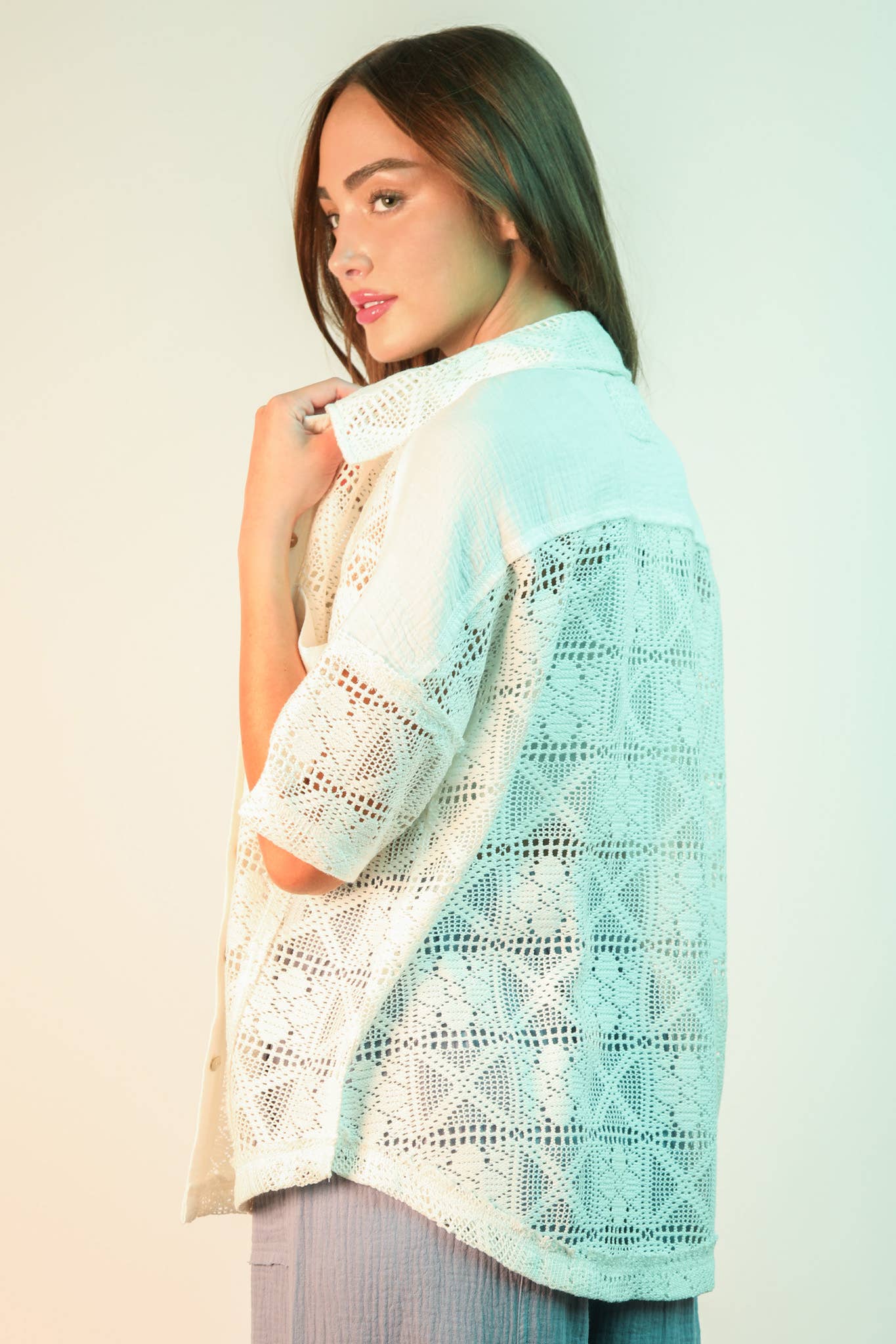 PL Crochet Button Down Shirt Top