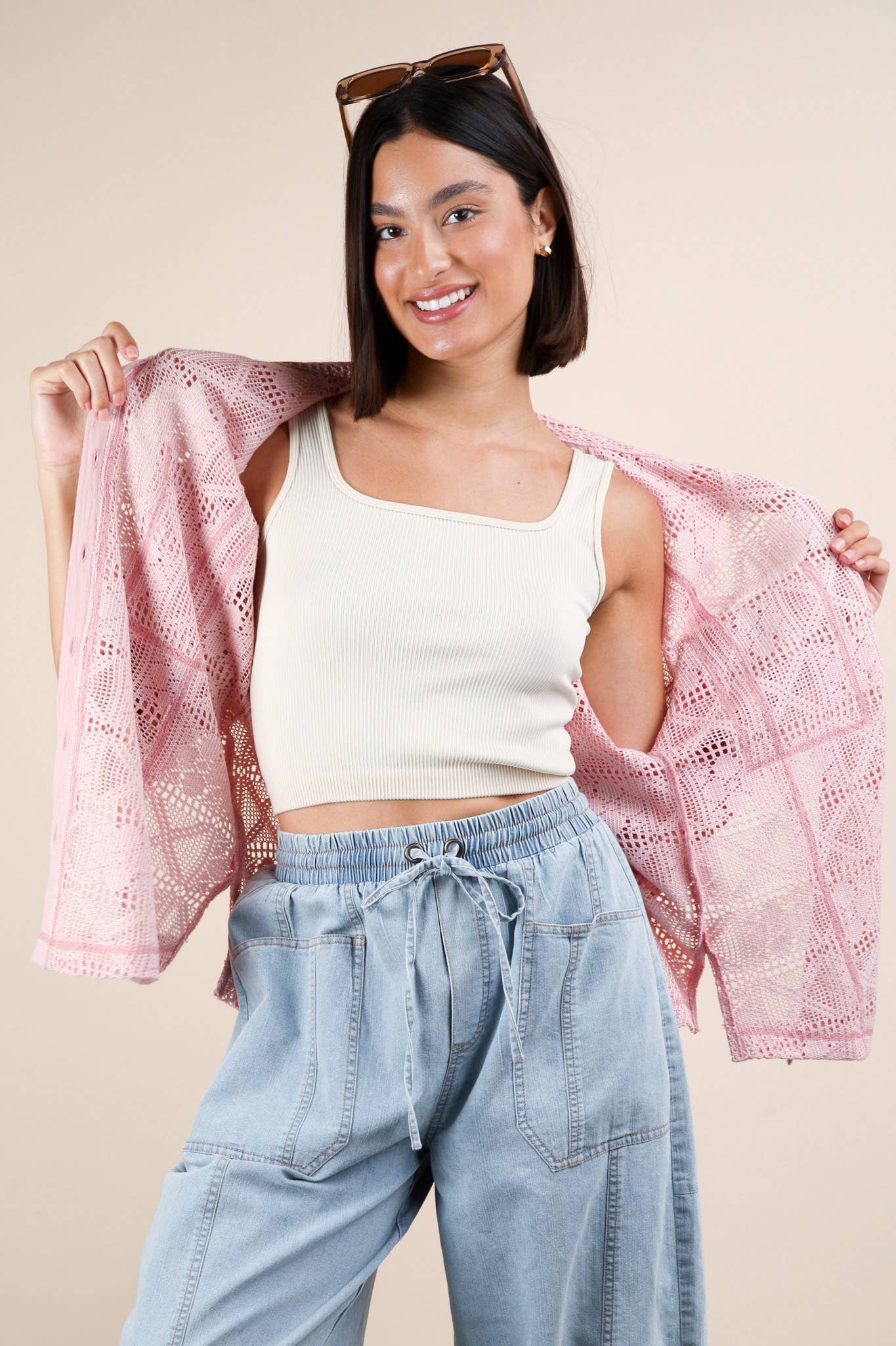 PL Crochet Button Down Shirt Top