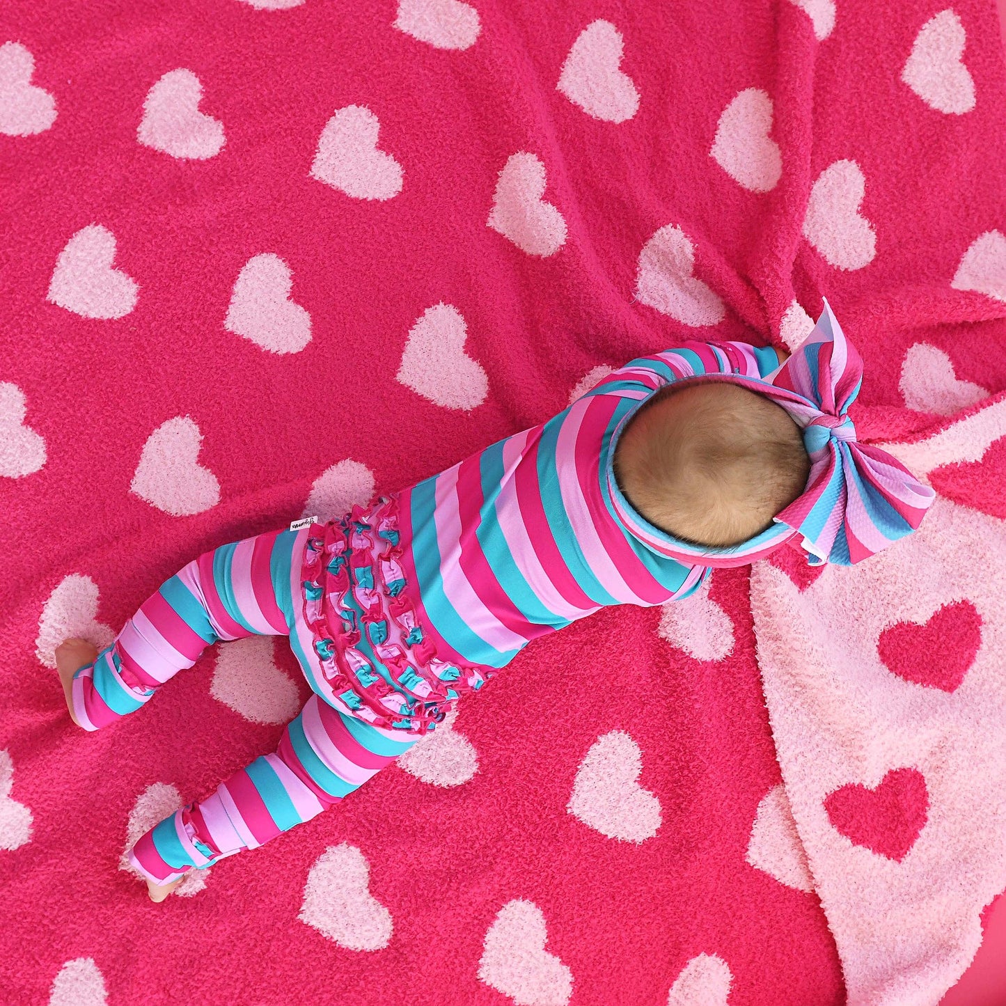 Maddie Stripe Ruffle Zip Bamboo Valentines Day