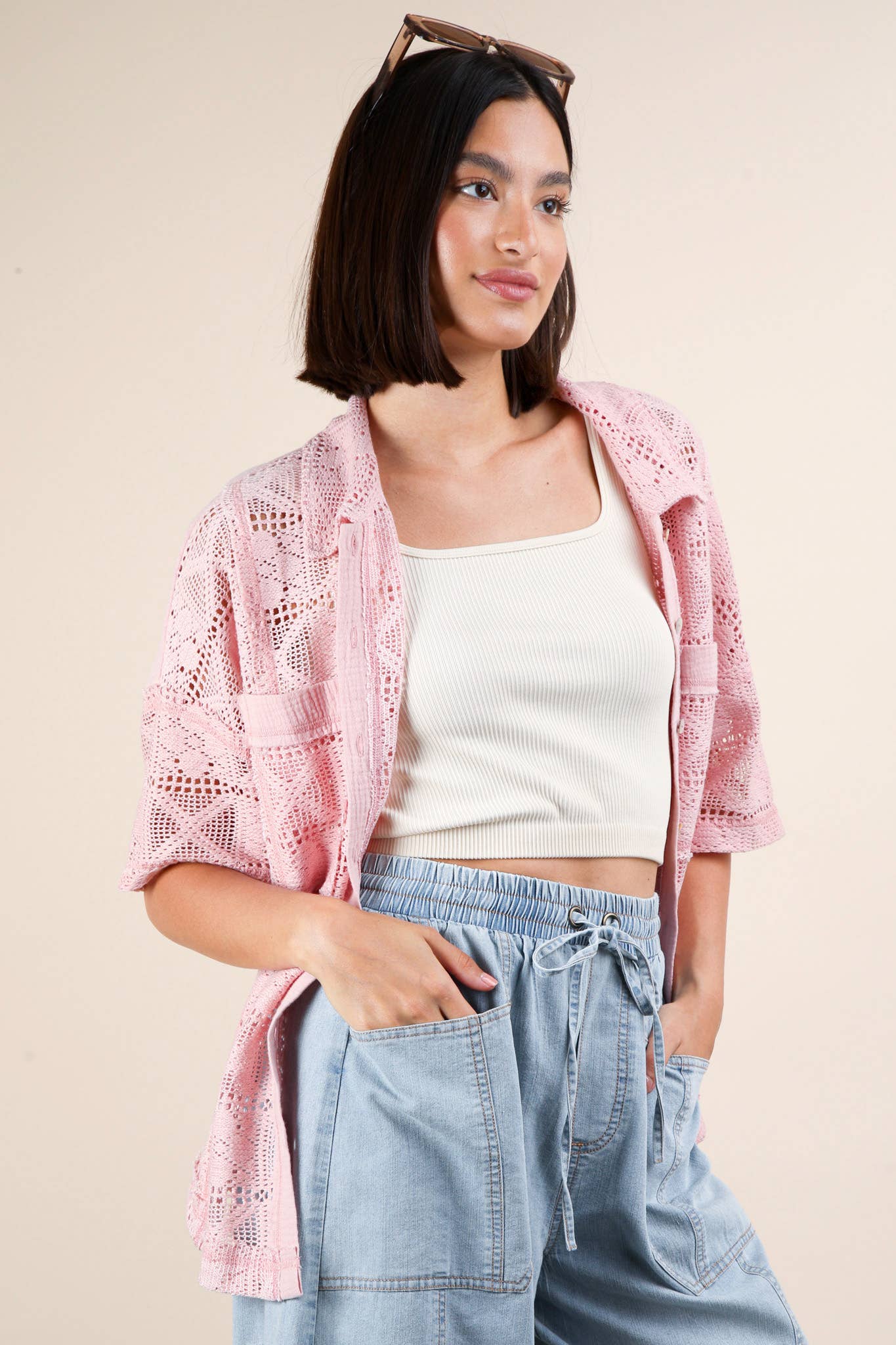 PL Crochet Button Down Shirt Top