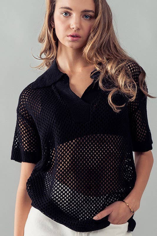Mesh Polo Sweater