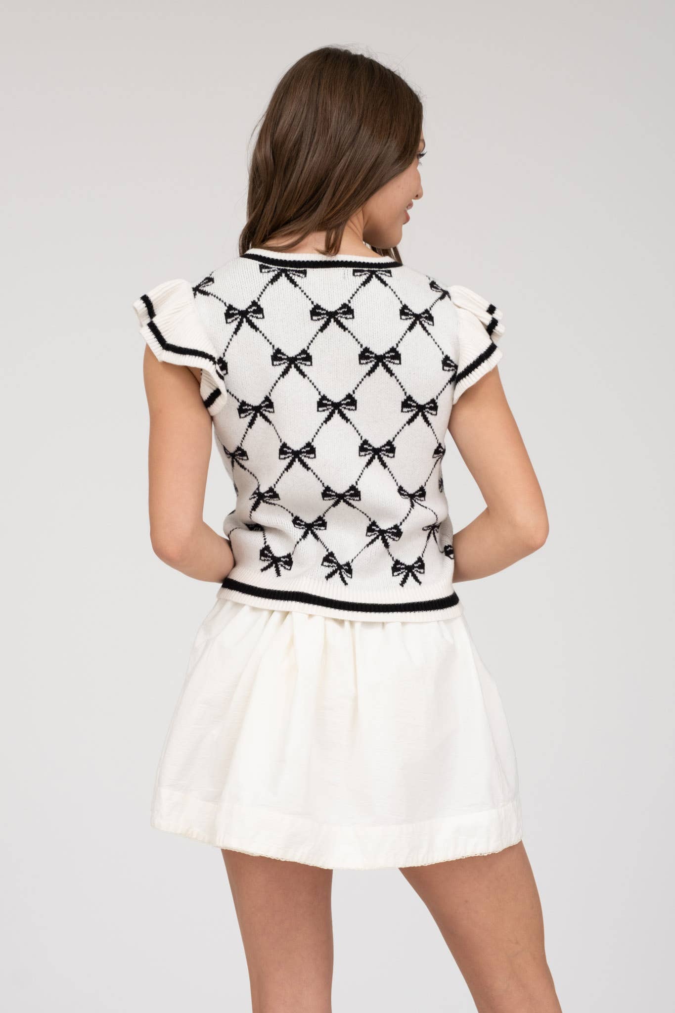 BOW RUFFLE SLEEVE SWEATER