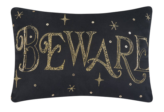 Halloween Beware Embroidered Pillow
