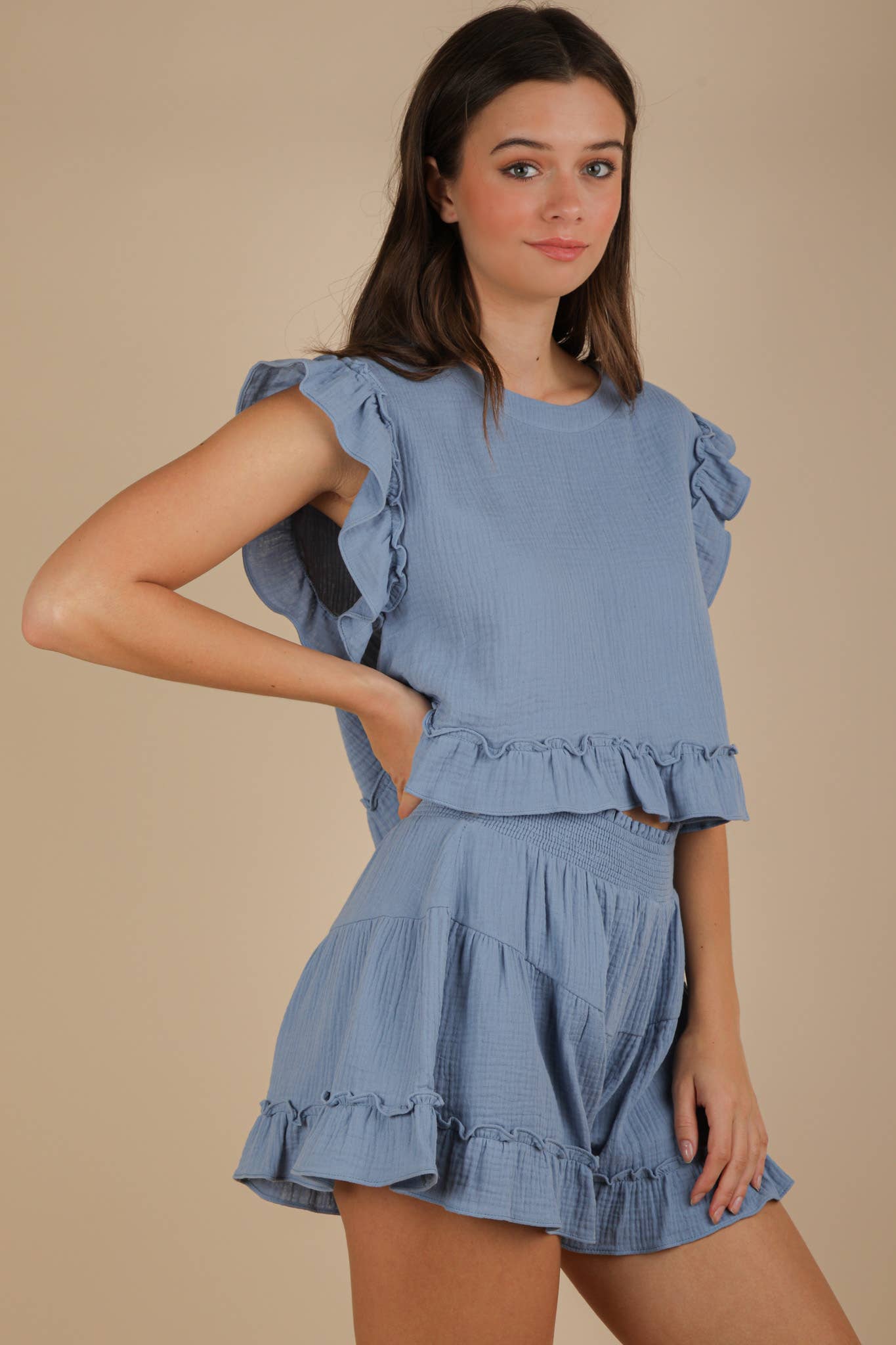 Ruffled Woven Top Set
