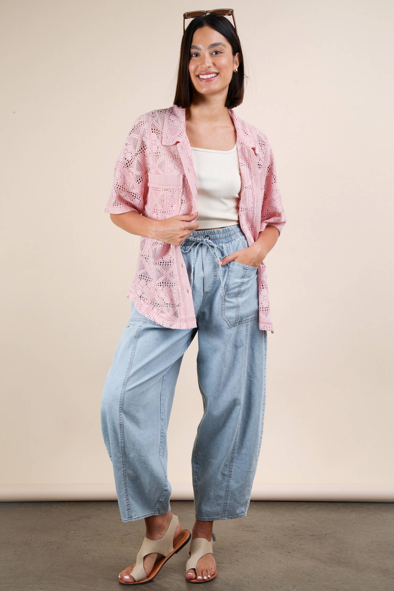 PL Crochet Button Down Shirt Top