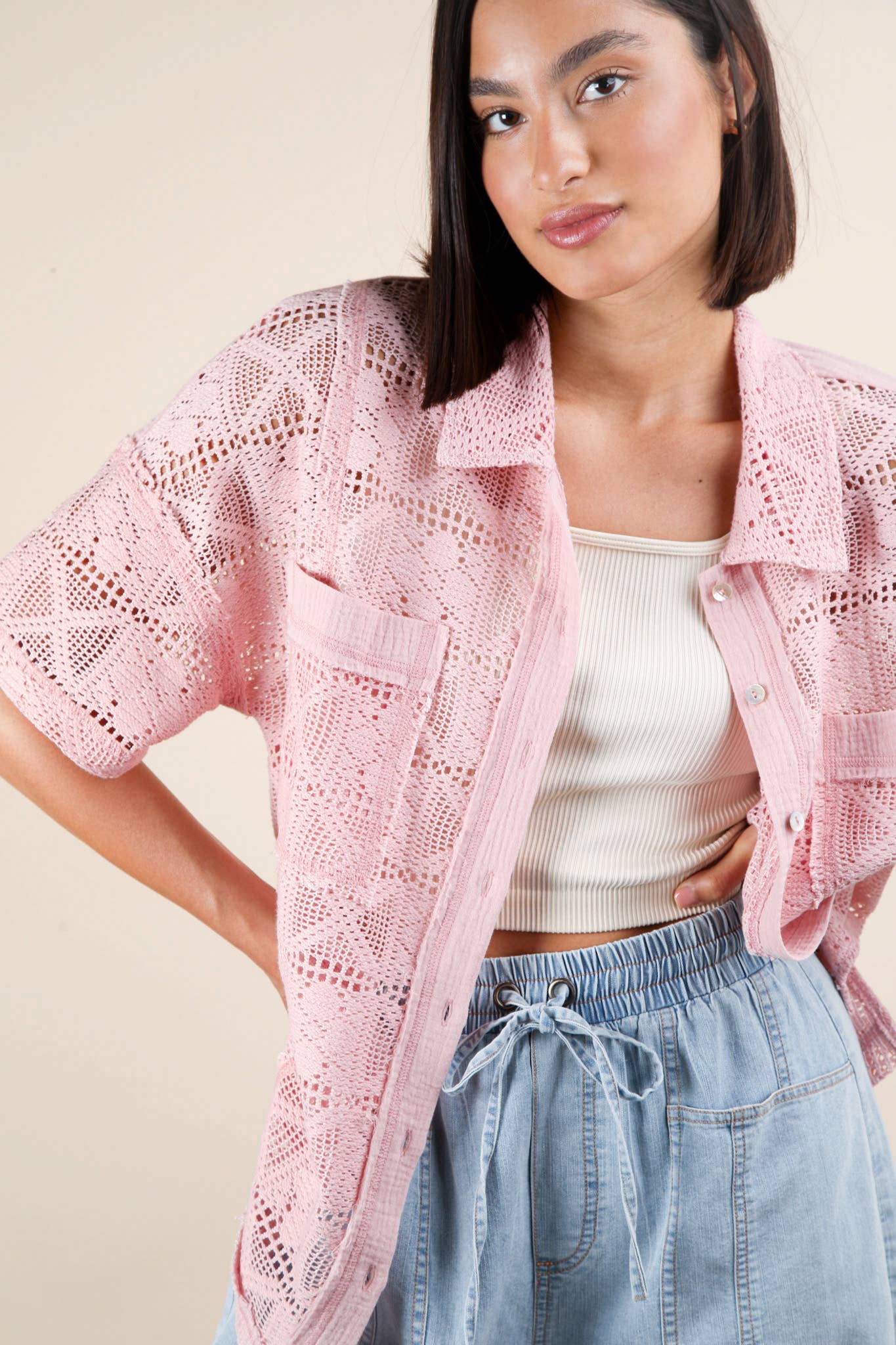 PL Crochet Button Down Shirt Top