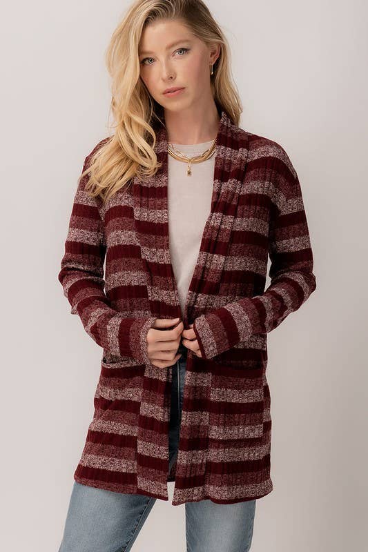 Cozy Stripe Open Cardigan
