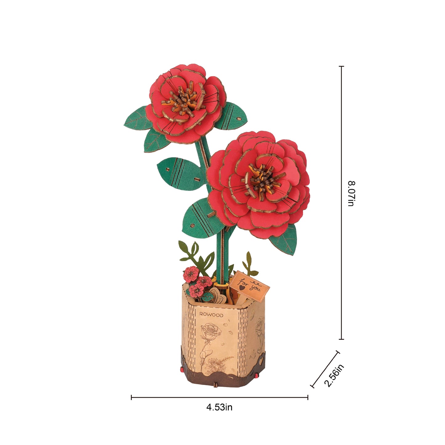 Red Camellia 3D Wooden Flower Puzzle
